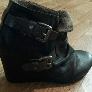 Black leather booties